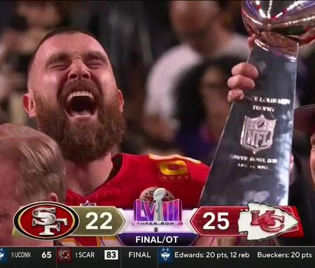 Super Bowl, an enraged Travis Kelce was seen forcefully confronting and shouting at Coach Andy Reid on the sideline as the Chiefs struggled to make a strong start.